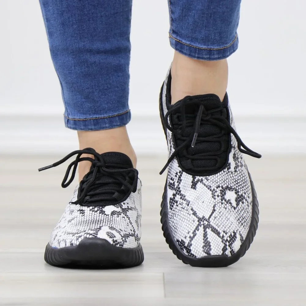 Snake skin Print  fashion Comfort Walking Sneakers Shoes - Picture 9 of 14